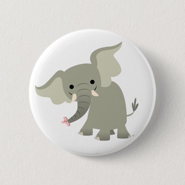 Curious Cartoon Elephant Button Badge (Front)