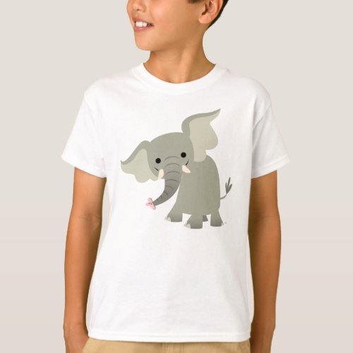 Curious Cartoon Elephant Children T_Shirt