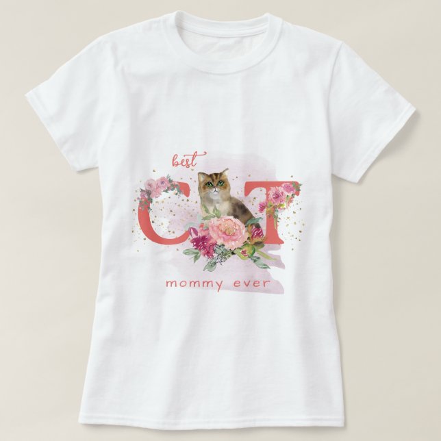 Curious Cat And Flowers Customizable T-Shirt (Design Front)