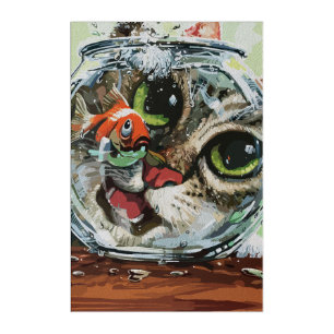 Curious Cat & Cautious Goldfish Acrylic Print