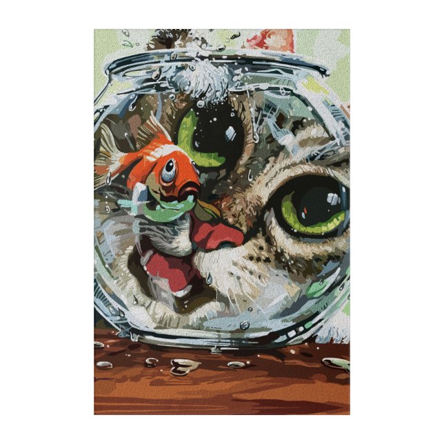 Curious Cat & Cautious Goldfish Acrylic Print (Front)