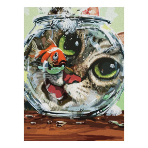 Curious Cat & Cautious Goldfish Photo Print