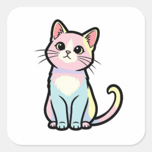 Curious Cat – Cute Kawaii Animal Illustration Square Sticker