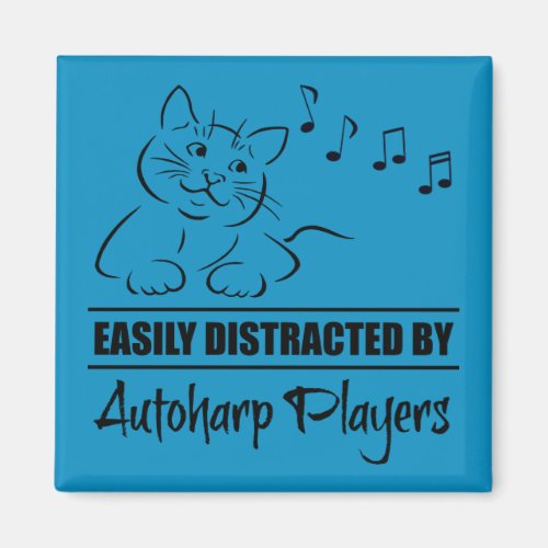 Curious Cat Easily Distracted by Autoharp Players Square Magnet