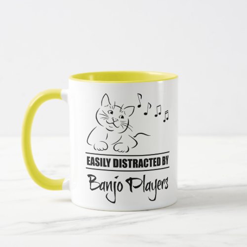 Curious Cat Easily Distracted by Banjo Players Music Notes Coffee Mug