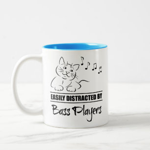 Curious Cat Easily Distracted by Bass Players Two-Tone Coffee Mug