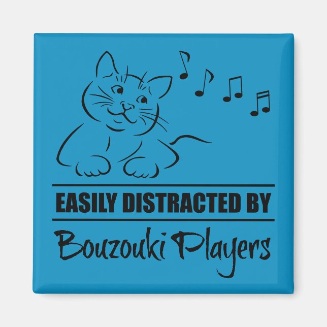 Curious Cat Easily Distracted by Bouzouki Players Magnet (Front)