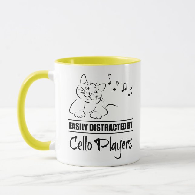 Curious Cat Easily Distracted by Cello Players Mug (Left)