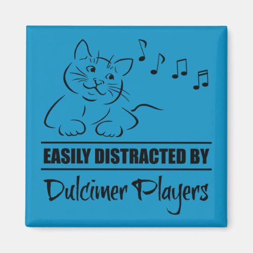 Curious Cat Easily Distracted by Dulcimer Players Music Notes Square Magnet