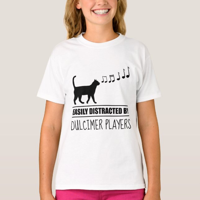 Curious Cat Easily Distracted by Dulcimer Players T-Shirt (Front)