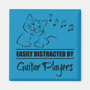 Curious Cat Easily Distracted by Guitar Players Magnet