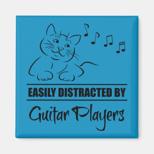 Curious Cat Easily Distracted by Guitar Players Square Magnet