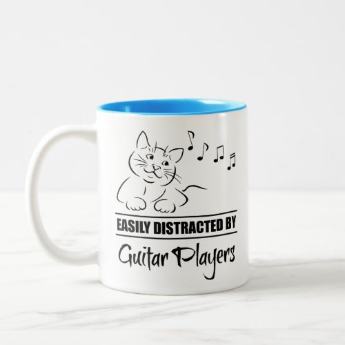 Curious Cat Easily Distracted by Guitar Players Music Notes Two-Tone Coffee Mug
