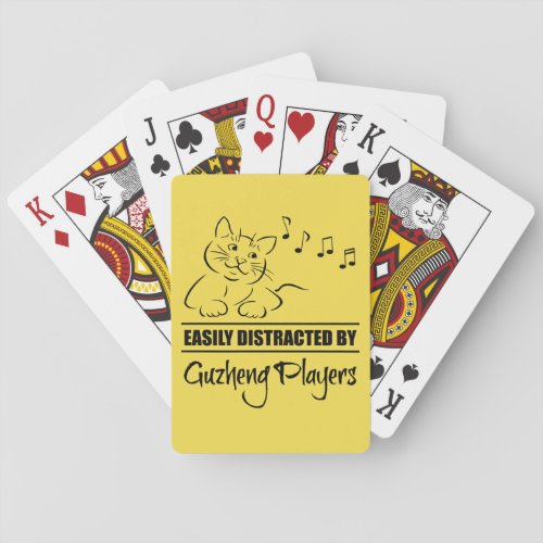Curious Cat Easily Distracted by Guzheng Players Music Notes Playing Cards