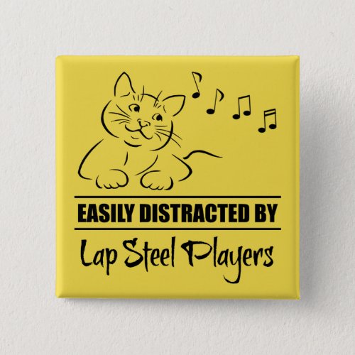 Curious Cat Easily Distracted by Lap Steel Players Music Notes 2-inch Square Button