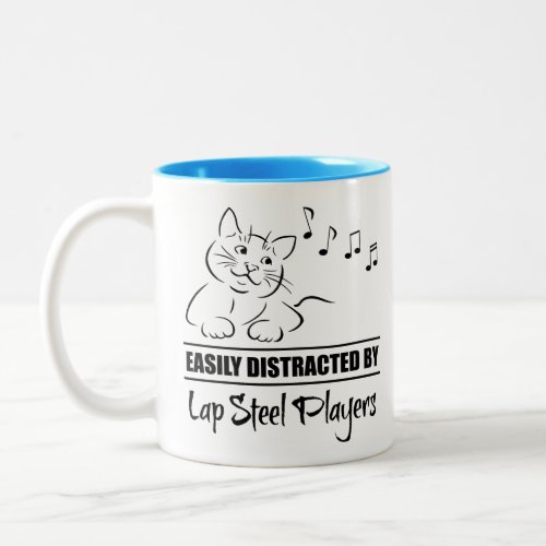 Curious Cat Easily Distracted by Lap Steel Players Music Notes Two-Tone Coffee Mug