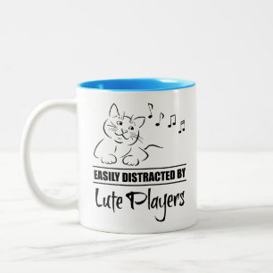 Curious Cat Easily Distracted by Lute Players Two-Tone Coffee Mug