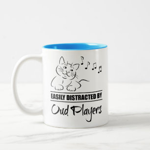 Curious Cat Easily Distracted by Oud Players Two-Tone Coffee Mug