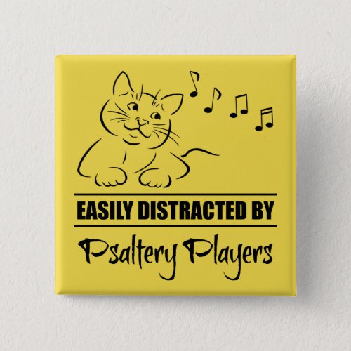 Curious Cat Easily Distracted by Psaltery Players Music Notes 2-inch Square Button