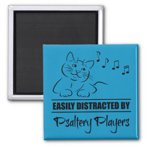 Curious Cat Easily Distracted by Psaltery Players Music Notes 2-inch Square Magnet
