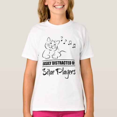 Curious Cat Easily Distracted by Sitar Players T_Shirt