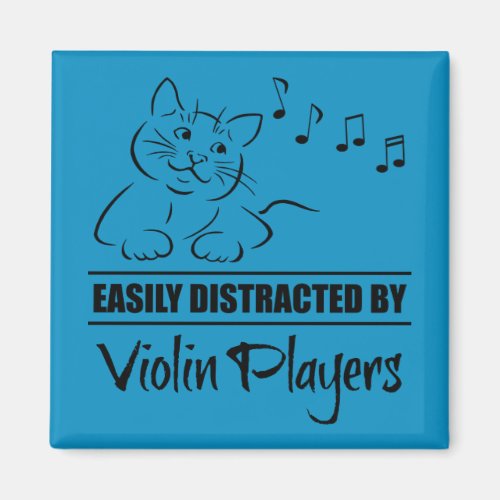 Curious Cat Easily Distracted by Violin Players Square Magnet