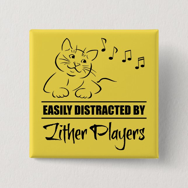 Curious Cat Easily Distracted by Zither Players Button (Front)