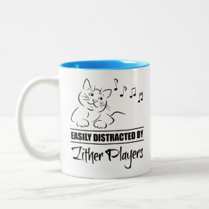 Curious Cat Easily Distracted by Zither Players Two-Tone Coffee Mug