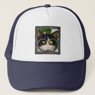 Curious Cat Eyes with Spectacles Frame Funny Photo Trucker Hat