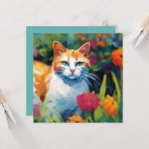 Curious Cat In the Garden Greetings Card