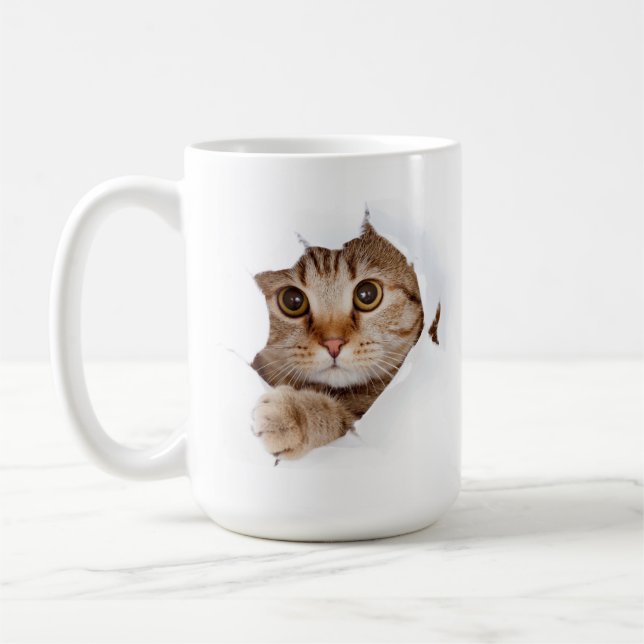Curious Cat Peek – Funny & Cute Mug (Left)