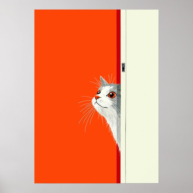 Curious Cat Peeking Through Door Poster (Front)