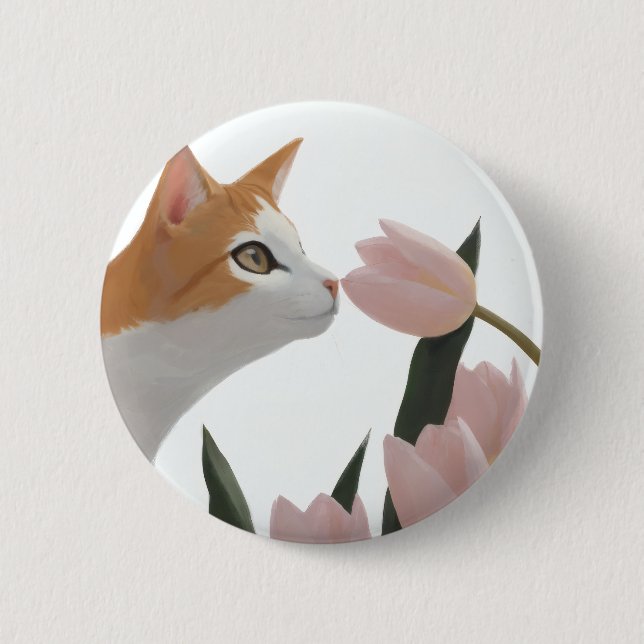 Curious Cat Spring Floral Button (Front)