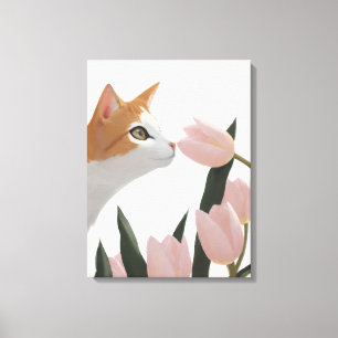 Curious Cat Spring Floral Canvas Print