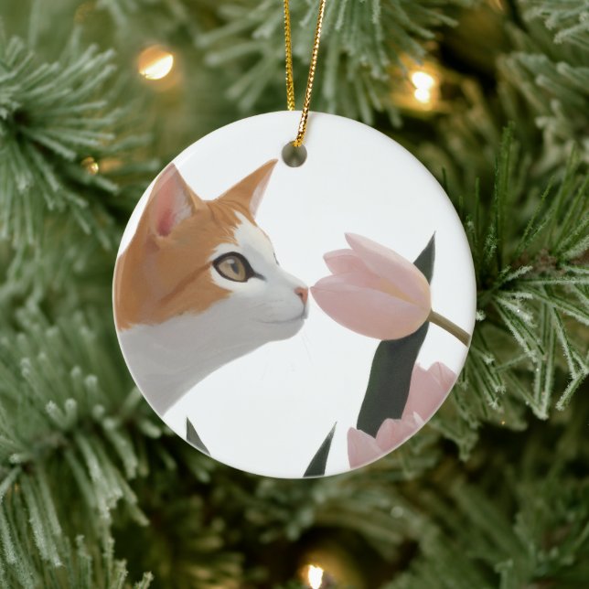 Curious Cat Spring Floral Ceramic Ornament (Tree)