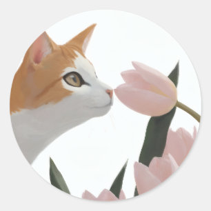 Curious Cat Spring Floral Classic Round Sticker