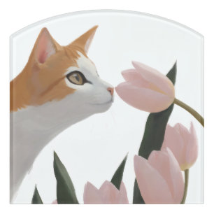 Curious Cat Spring Floral Door Sign