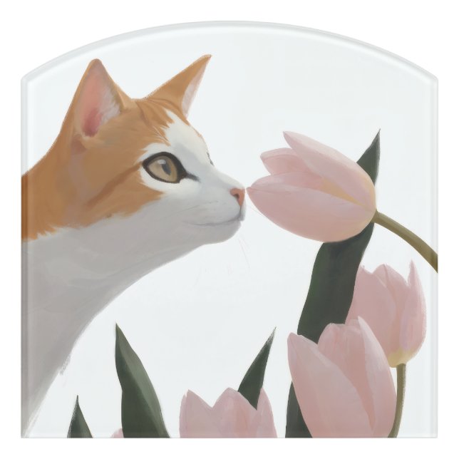 Curious Cat Spring Floral Door Sign (Contour Front)