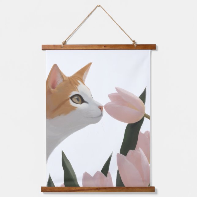 Curious Cat Spring Floral Hanging Tapestry (Front)
