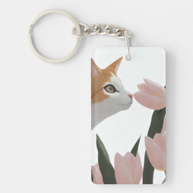 Curious Cat Spring Floral Keychain (Front)