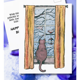 Curious Cat Winter Chill Vibes Belated Birthday Postcard