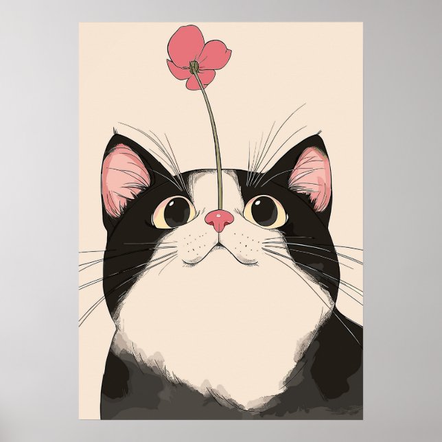 Curious Cat with a Flower Poster (Front)