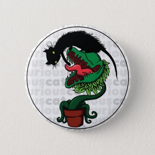 Curious Cat with Carnivorous Plant Pinback Button