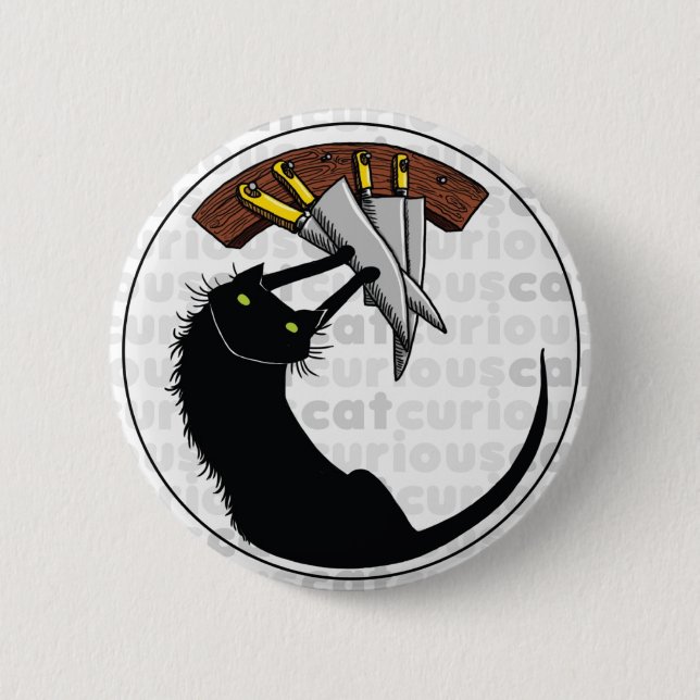 Curious Cat with Knives Pinback Button (Front)