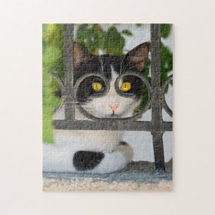 Curious Cat with Spectacles Frame Funny Jigsaw Puzzle