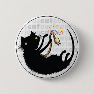 Curious Cat with Wire Pinback Button