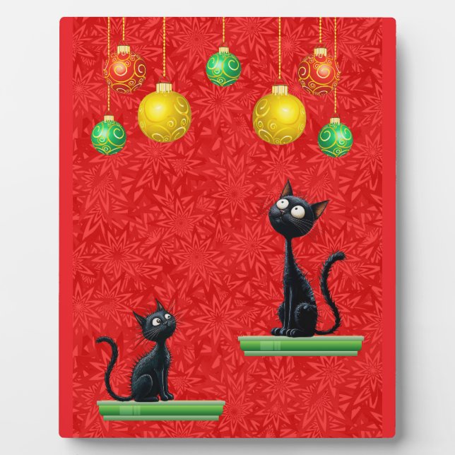 CURIOUS CATS AT CHRISTMAS PLAQUE (Front)