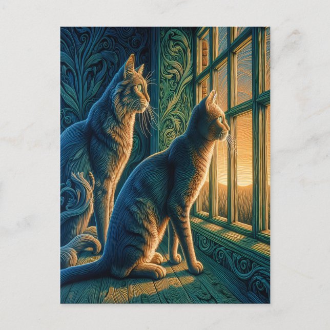 Curious Cats by the Window Postcard (Front)