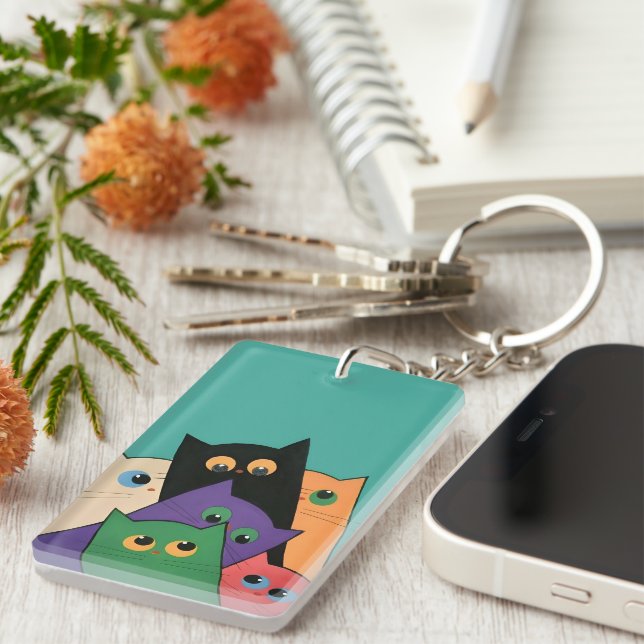 Curious Cats Keychain (Front Right)