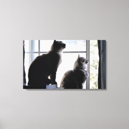 Curious Cats Looking Out Window Kitties Photograph Canvas Print